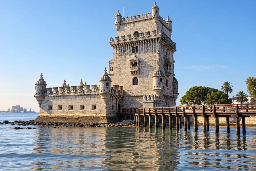 La douce lumière du matin sur la tour de Belém et les rives du Tage